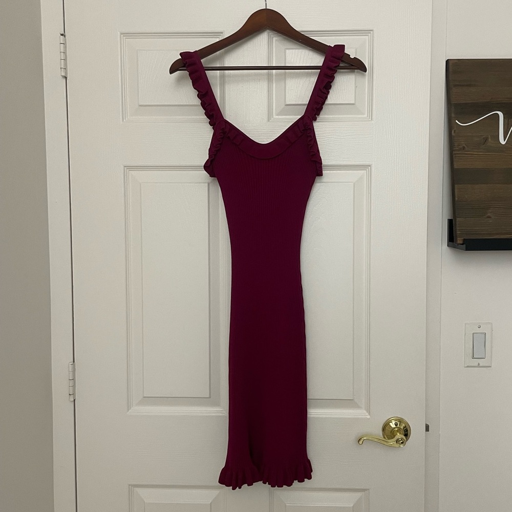 Cinq a sept knit ribbed ruffle bodycon dress (Marguerite style)